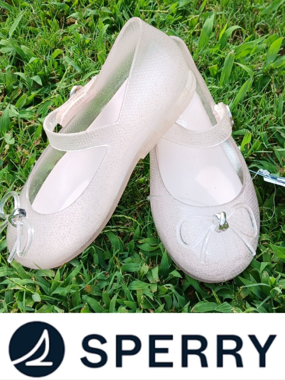 9, 10 Sperry Kids Shimmery Mary Jane Jelly Shoes, Clear Pink, Waterproof